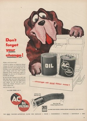 1955 AC Oil Filters Don't Forget Your Change Dog Cash Register Print Ad