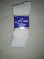 3 pr Loose Fit Top Diabetic Socks Made in USA ~White~ Size 10-13/Fits Shoe 7-11