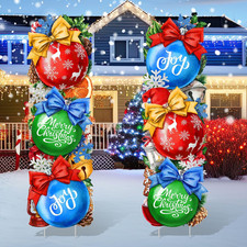 2 Pcs Ball Christmas Decorations Outdoor 38 Inch Christmas Yard Signs with Stake