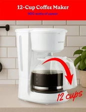 12-Cup Drip Coffee Maker with Heat Resistant Glass Carafe, Removable Filter Hold