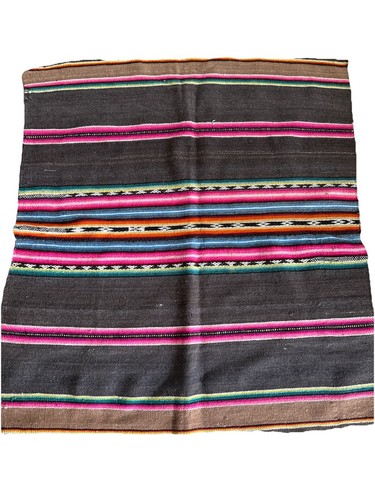 Vintage Hand Woven Mexican Aztec Mayan Wool Blanket Rug Wall Hanging 42x39”