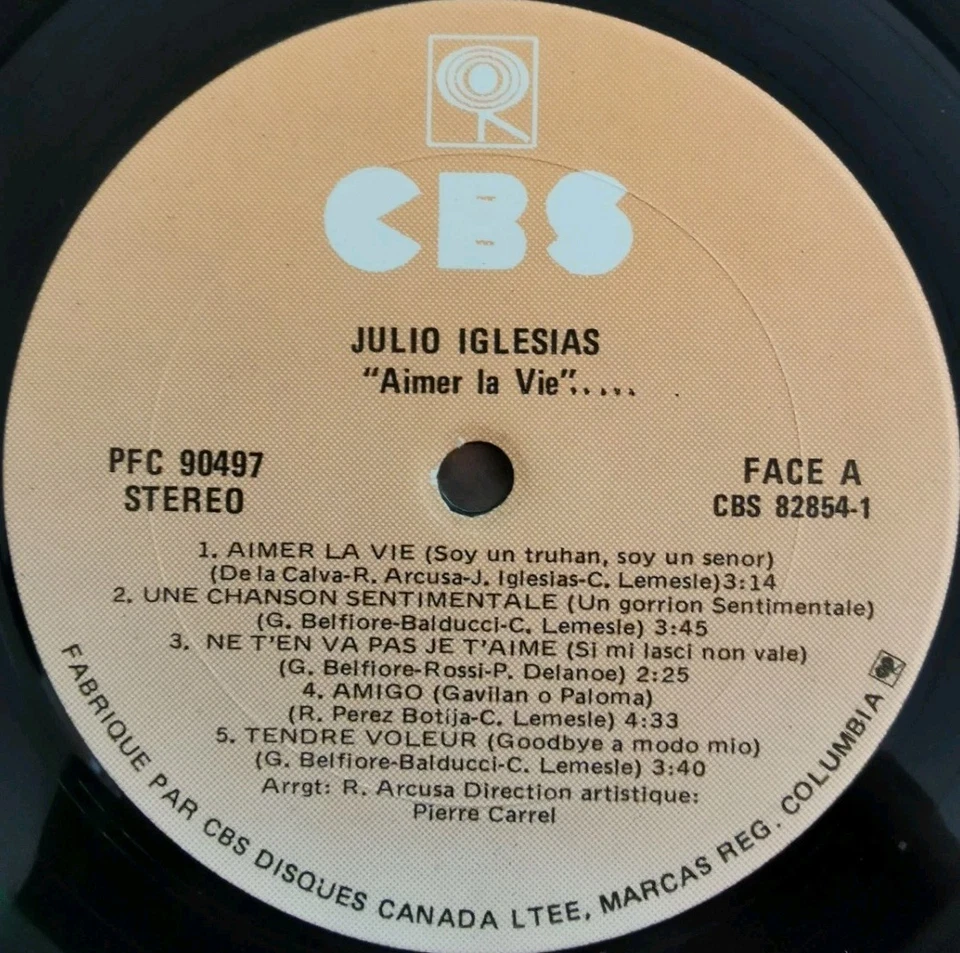 Vinyl LP Julio Iglesias - Aimer La Vie VG PFC90497 Canada Pop - Image 4 of 4