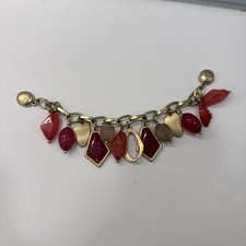 Chicos Pink Hold Chunky Charm Bracelet Magnet Closure Gold Tone