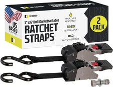 DC Cargo Mall Bolt-on Auto Retractable Ratchet Straps - (2 Pack) 1 Inch x 6 Ft -