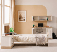 Einzelbett Jugendbett Beige Modern Kopfteil Schlafzimmer Naturlook