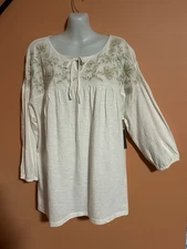 NWT Style&co Fleur Shitake Floral 3/4 Sle Top with Keyhole Tied Neckline Plus 3X