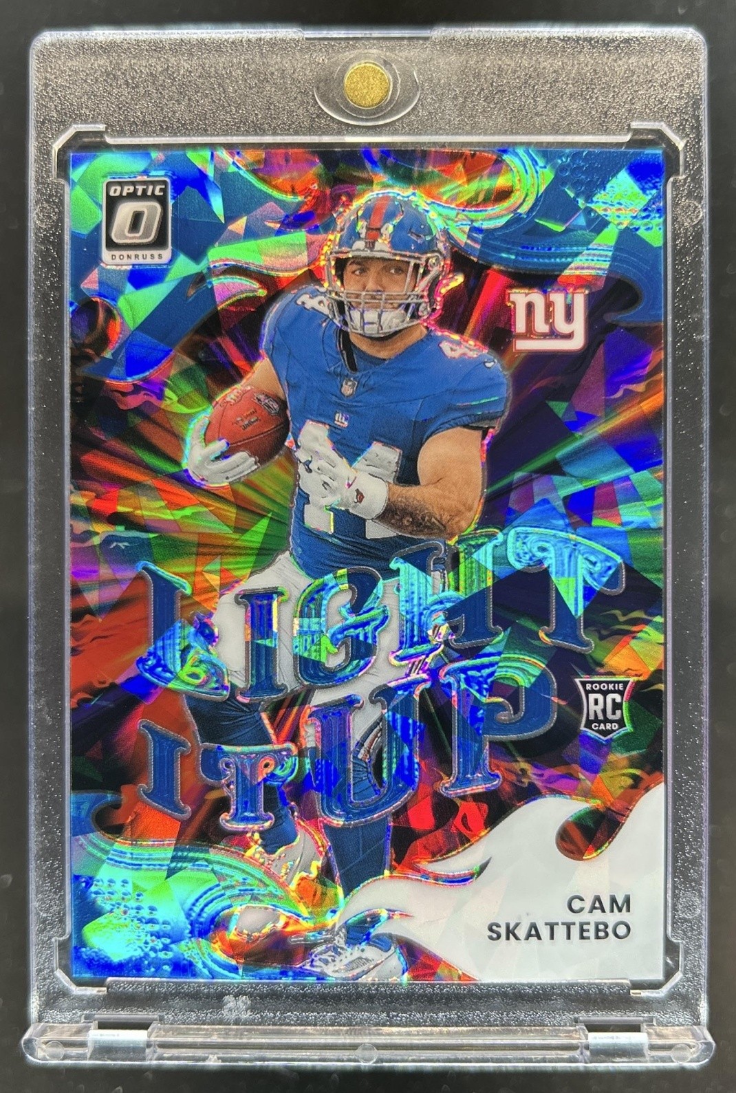 2025 Panini Donruss Optic Cam Skattebo Light It Up RC Ice Prizm #/55 Giants