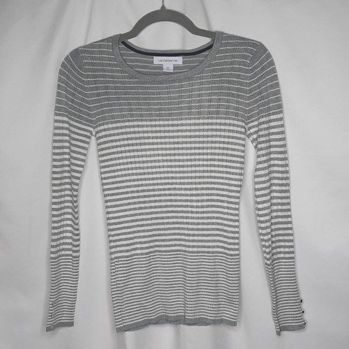 Liz Claiborne Women's Ribbed Knit Striped Top Gray White XS