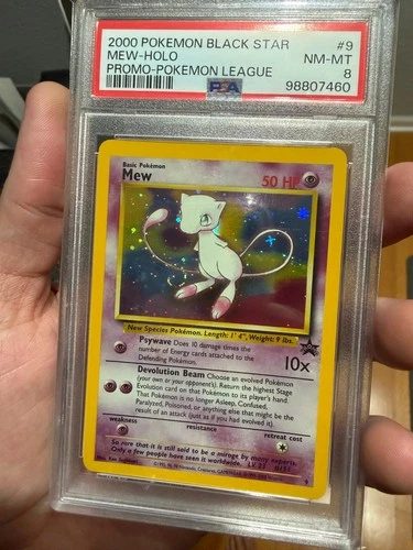2000 POKEMON PROMO BLACK STAR POKEMON LEAGUE #9 MEW HOLO PSA 8 Vintage W/Swirl