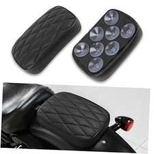 Motorcycle Leather Pillion Rear Passenger Pad Seat 8 Suction Diamond Black