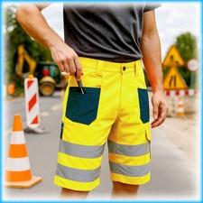 Classic FLASH Hi-Vis Yellow Work SHORTS Workwear Multipocket _ ARTMAS _ UK STOCK