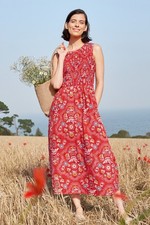 An image depicting Seasalt Women's Regular Meadowsweet Sleeveless Dress Meadow Border Tomato
