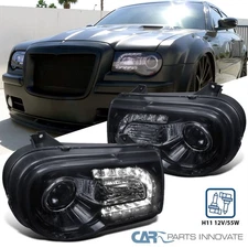 Fit 2005-2010 Chrysler 300 300C Black Smoke LED Strip Projector Headlights Lamps