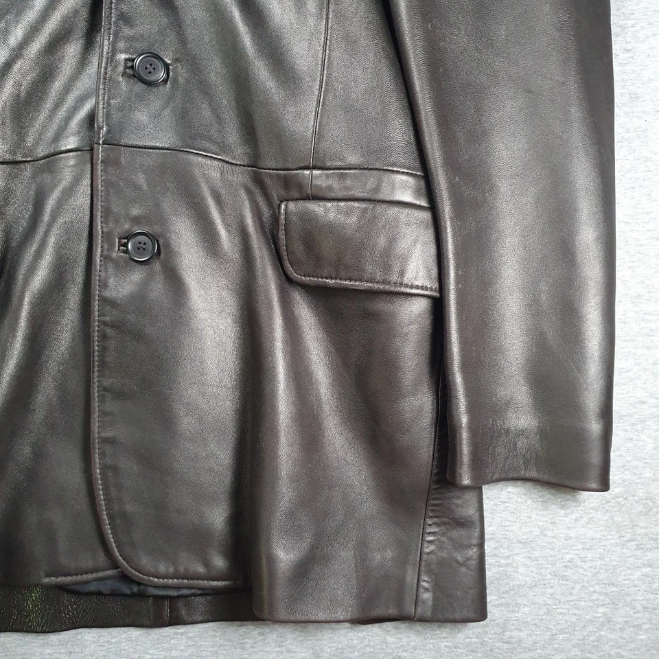Reiss Soft Leather Jacket Mens Large Black Brown Button Made In England Matrix - Image 4 of 4