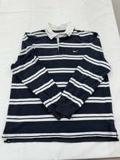 Nike Athletic Dept Rugby Polo Shirt XL Navy White Stripe Cotton Short Sleeve