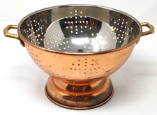VTG Copper Colander Solid Brass Handles Pedestal Korea Centerpiece Farm Strainer