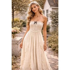 Kimchi Blue Urban Outfitters Strapless Smocked Midi Dress Ivory Cotton Womens M