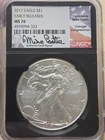2017 American Silver Eagle Early Release NGC MS 70 Mike Castle Signed