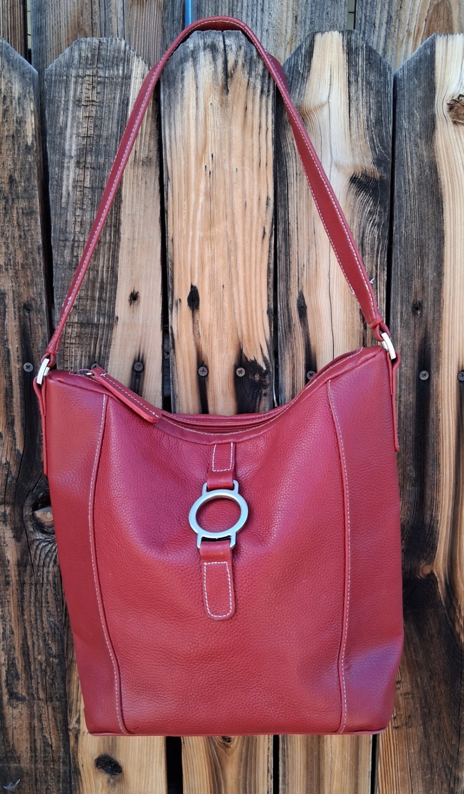 Mossimo Cherry Red Leather Pebblegrain Bucket Sho… - image 1