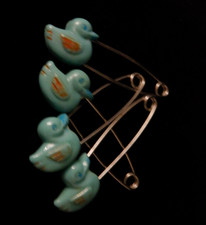 Vtg Cloth Diaper Pins Lot Of 12 Blue, White  Yellow Color Safety Pins See All