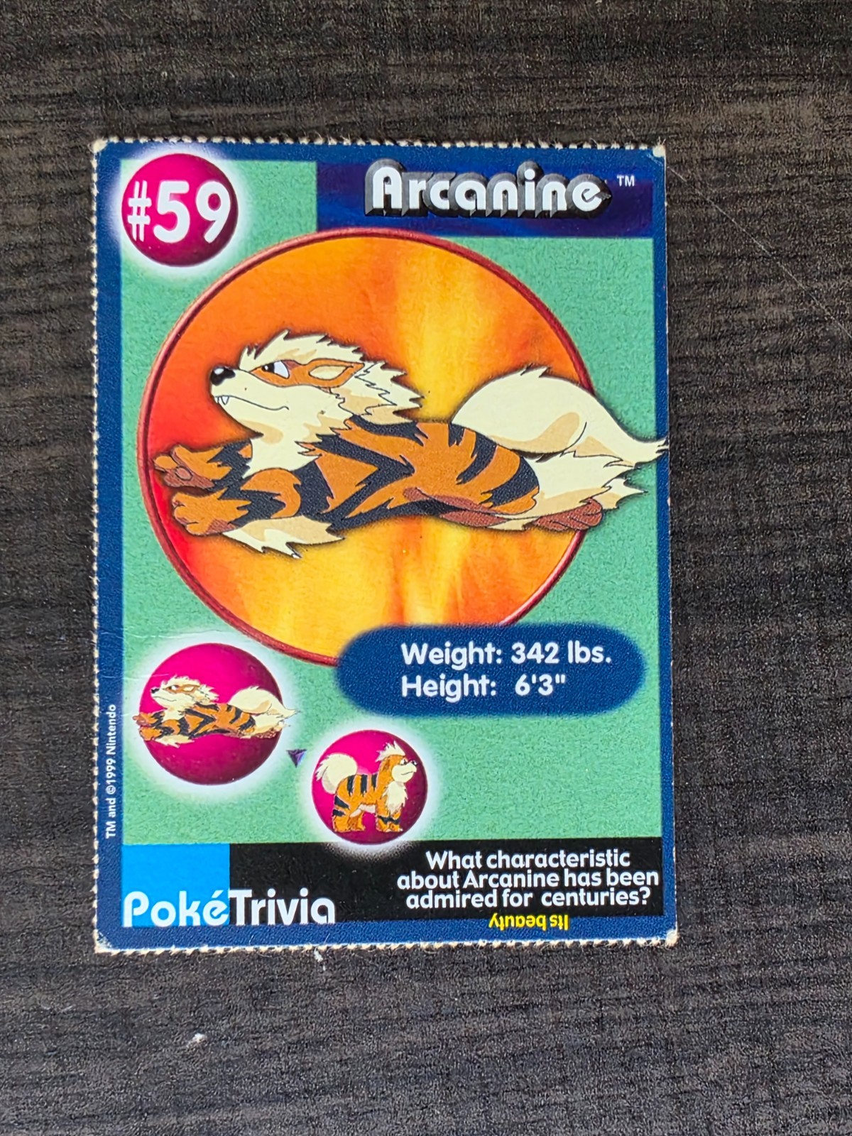 Pokemon Burger King Poketrivia Card (Arcanine #59)