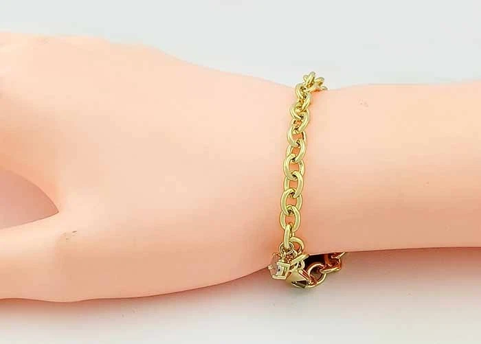 PULSERA DE DIAMANTES CON DIJE DE ESLABONES ESPAÑOLES PLATA .925 (TONO AMARILLO) - NUEVA CON ETIQUETAS - 5,7 gramos Foto 2 de 4