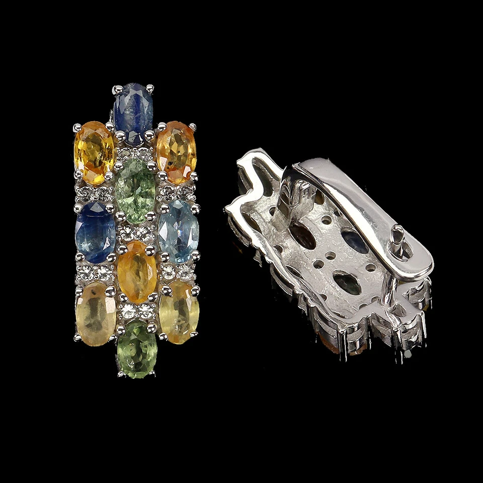 Pendientes de plata de ley 925 ovalados zafiro topacio piedras preciosas naturales joyería Foto 3 de 4