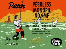 Vintage Penn Monofil #9MF Fishing Reel Box Label Recreated on Satin Canvas