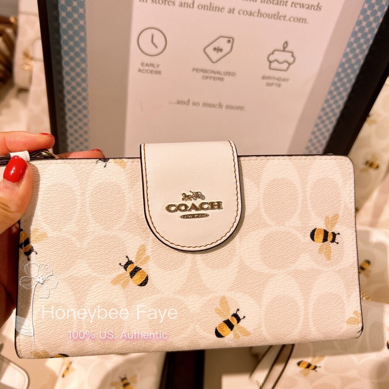 NWT Coach Tech Wallet In Signature Canvas With Bee Print C8676 | eBay