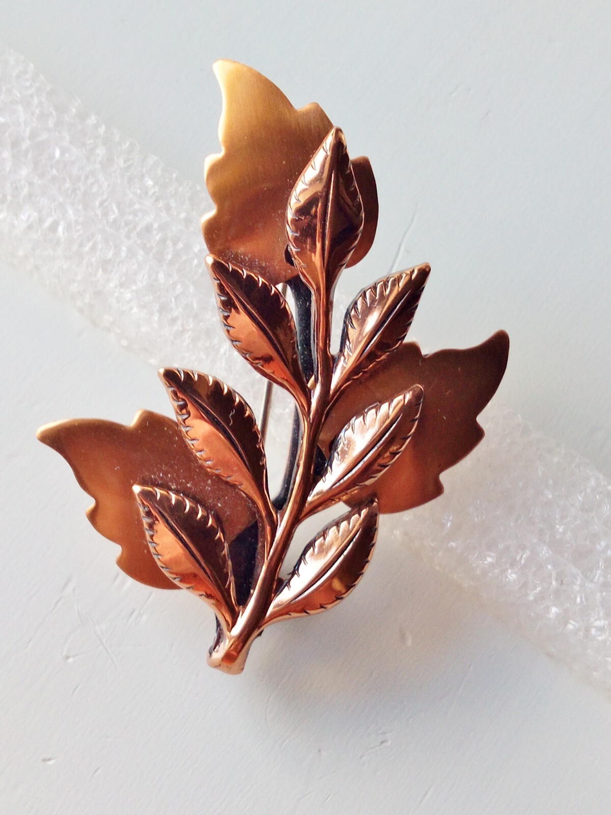 RENOIR Solid Copper Leaf Brooch Pin 1950's Signed… - image 1