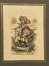GRAVURE ANCIENNE DE GERMAINE BOURET : V'LÀ COCOTTE QUI S'EMBALLE