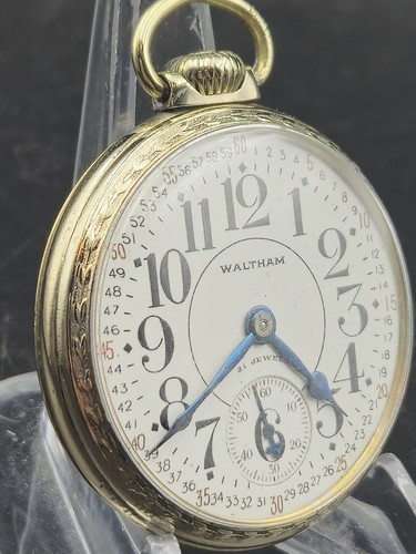 Antique 1937 Waltham Riverside 21j 16s Railroad Grade Rolled Gold Pocket Watch - Picture 3 of 19