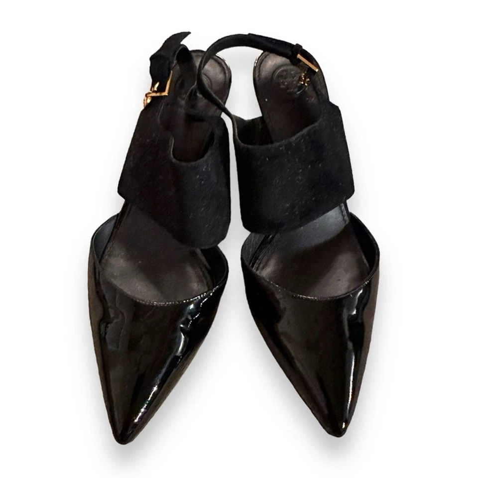 Sandalias de tacón de gatito Tory Burch Ashton negras de gamuza talla 9 Foto 3 de 4