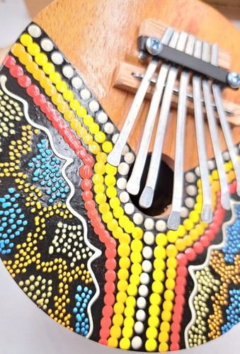 Kalimba en noix de coco,karimba en bois,piano à pouce,artisanal,rond,peint,jaune - Picture 2 of 7