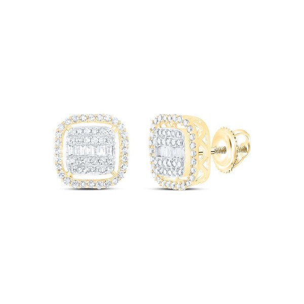 10K Gelbgold Original Baguette Diamant Unisex Quadratisch Halo Ohrstecker 5/8-image