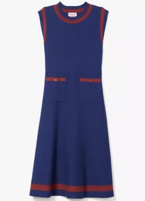 Kate Spade Small Navy Burgundy Button-Pockets Sleeveless Womens Sweater  Dress | eBay