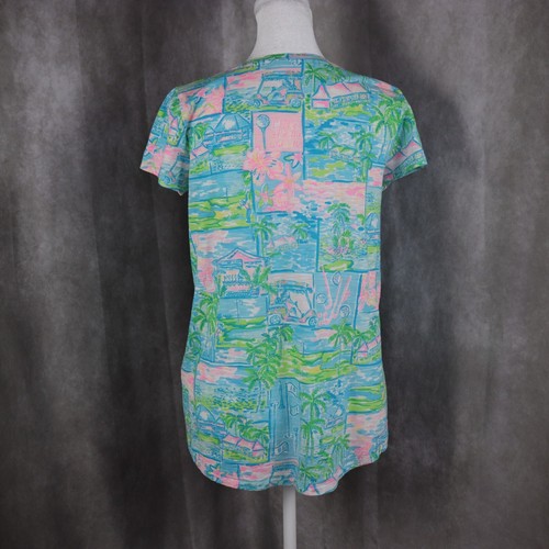 Lilly Pulitzer Etta Top Womens XS Multicolor V Neck Beach Golf Print Cotton - Picture 2 of 9