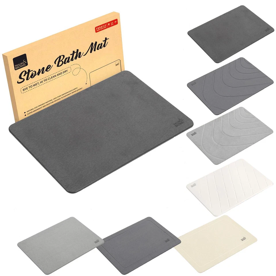 TAYLOR & BROWN Stone Bath Mat Diatomaceous Bathroom Shower Non-Slip Super Absorbent Quick Dry