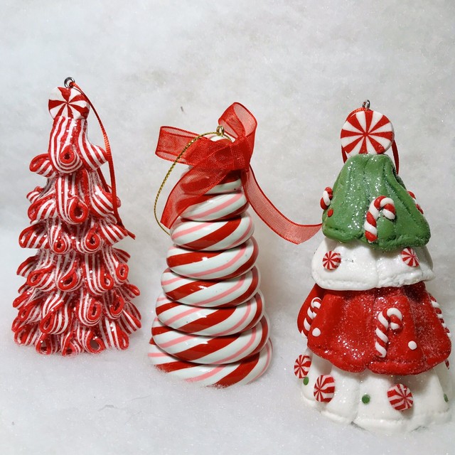 Peppermint Ribbon Candy Christmas Tree Ornaments, Set of 3 eBay