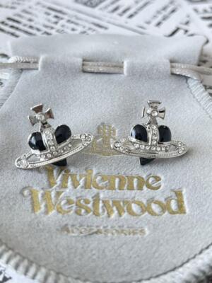 Vivienne Westwood Diamante Heart Silver Black Necklace Earrings