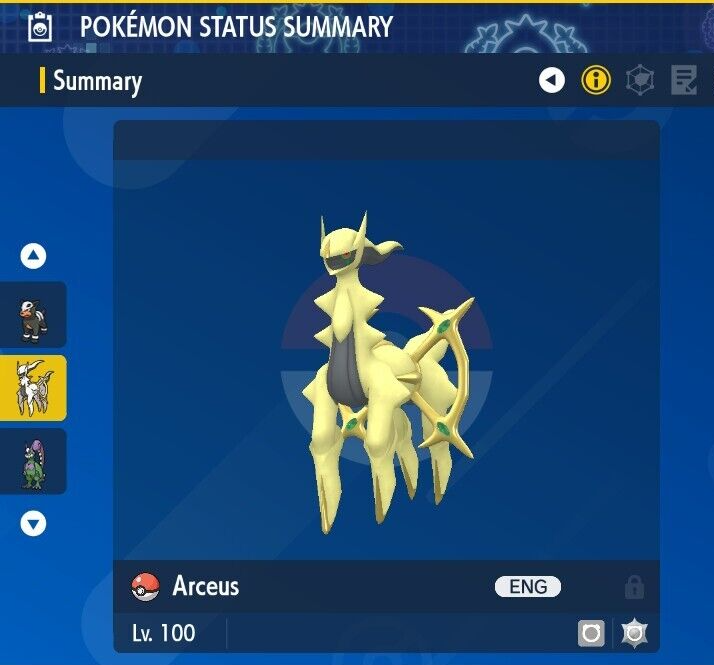 Pokemon Arceus Shiny Level 100 6IV Pour Pokémon Écarlate/Violet Switch - Neuf