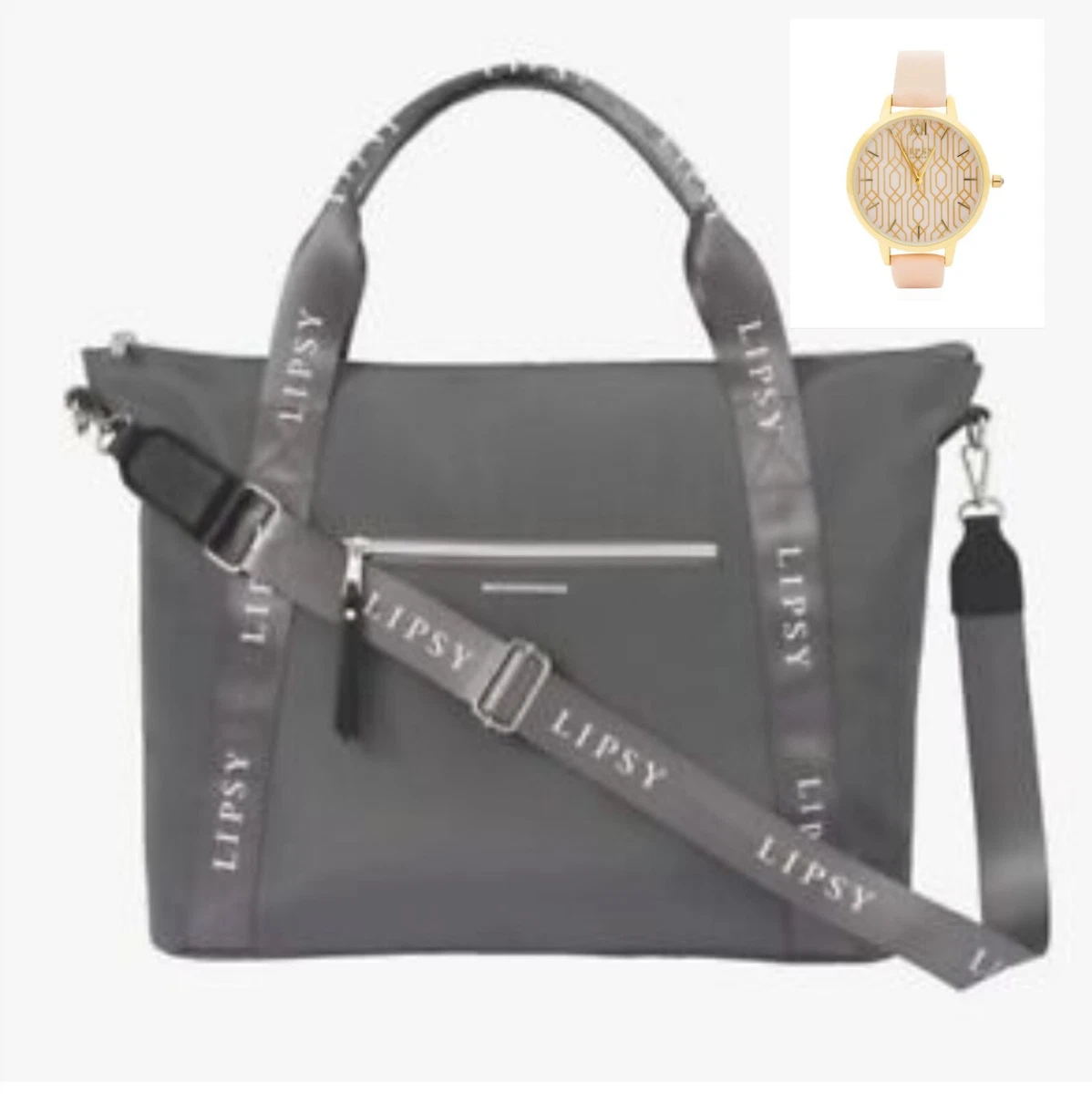 LIPSY London Dark Grey Holdall Designer Bag LIPSY Watch