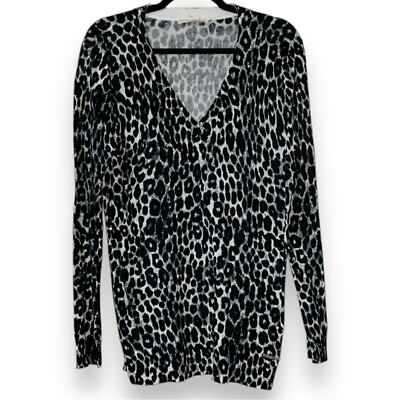 MICHAEL MICHAEL KORS women's size large pullover v-neck leopard print sweater ls