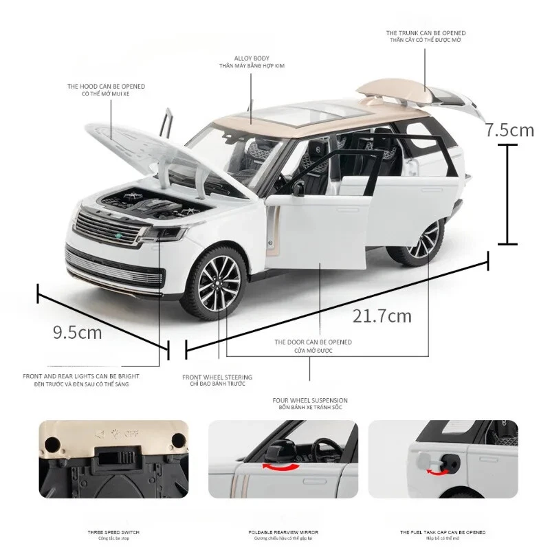 1:24 Range Rover SV 2022 Alloy SUV Car Model Diecast Toy Vehicle w/ Sound Light - Image 4 of 4