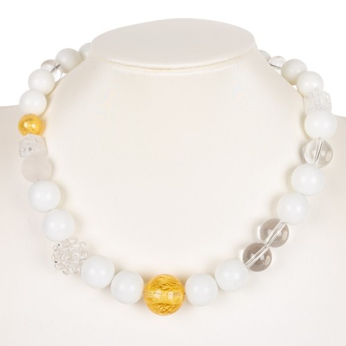 Statement Kette Achat Weiß Murano Gold Bergkristall Halskette Necklace White - Bild 2 von 3