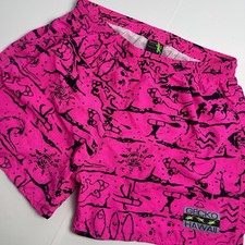 Gecko Hawaii Mens Medium AOP Swim Trunks Shorts Lined Pink Vintage 90  s Lizard
