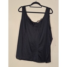 Vintage Wondermaid Black Lace Trim Camisole Tank Top 4X Made in USA 5334X