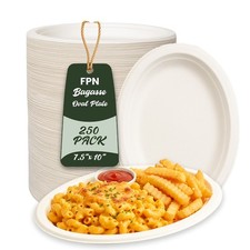 Disposable Plates Oval 10 Inch 250CT,Small Compostable Bagasse Heavy Duty - FPN