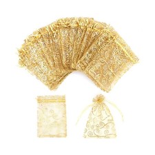 Staruby Organza Gift Bags 100Pcs Gold Sheer Organza Bag 4x6 Inch Mesh Favor B...