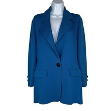 St. John Sportwear By Marie Gray Knit Blazer 4 Blue Single Breasted Faux Pockets